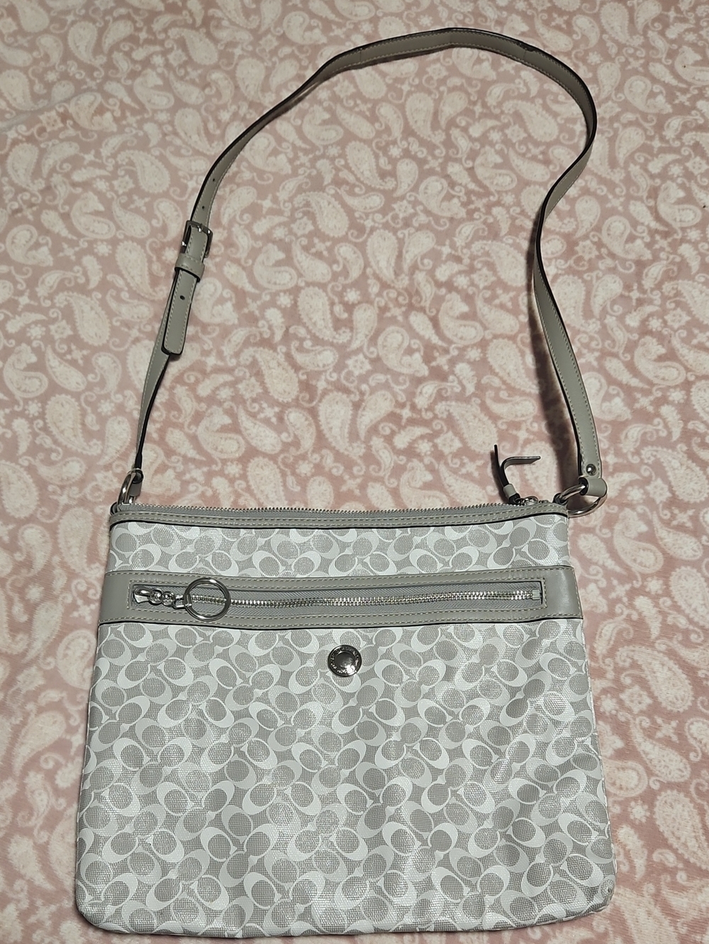 Coach Light Gray Signature Crossbody Bag